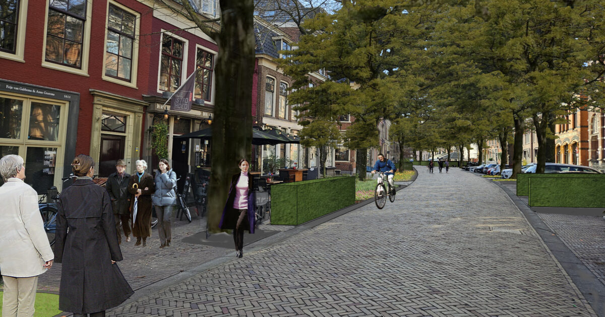 Schets van bomen en meer groen op de Eewal
