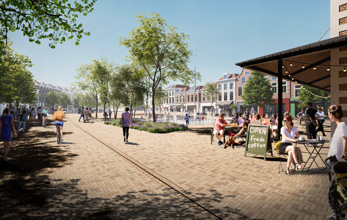 Impressie van groen langs de Nieuwestad in de buurt van de Waag